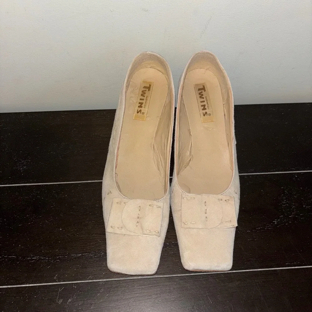 Camper Twins | Italy | Beige Suede Leather | Block Heel | Square‎ Toe | Pump - Picture 3 of 11